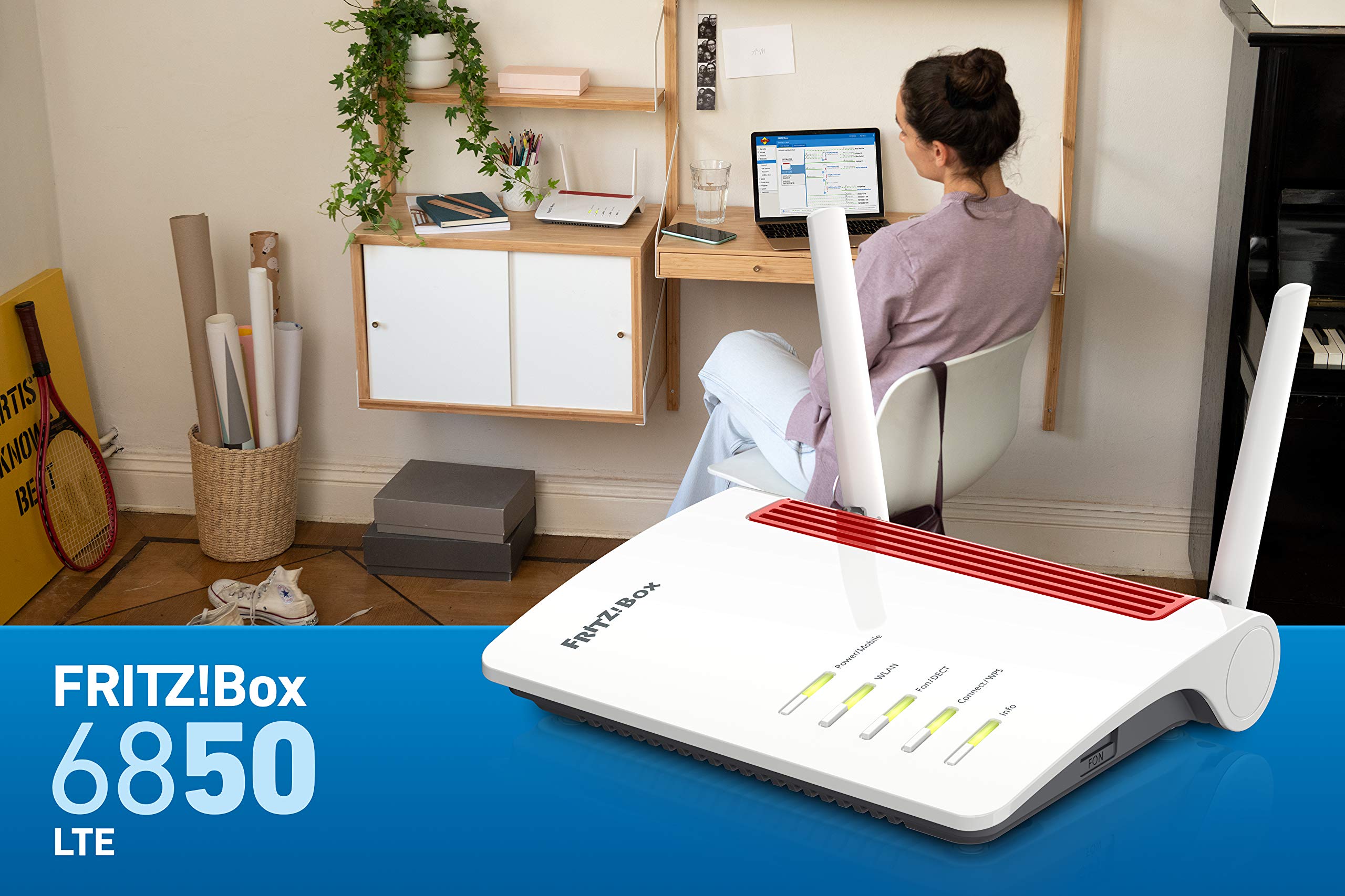 FRITZ!Box 6850 (LTE-Modem, bis zu 150 MBit/s, WLAN AC+N bis 866 MBit/s (5 GHz) und 400 MBit/s (2, 4 GHz), 4 x Gigabit-LAN, 1x USB 3.0)