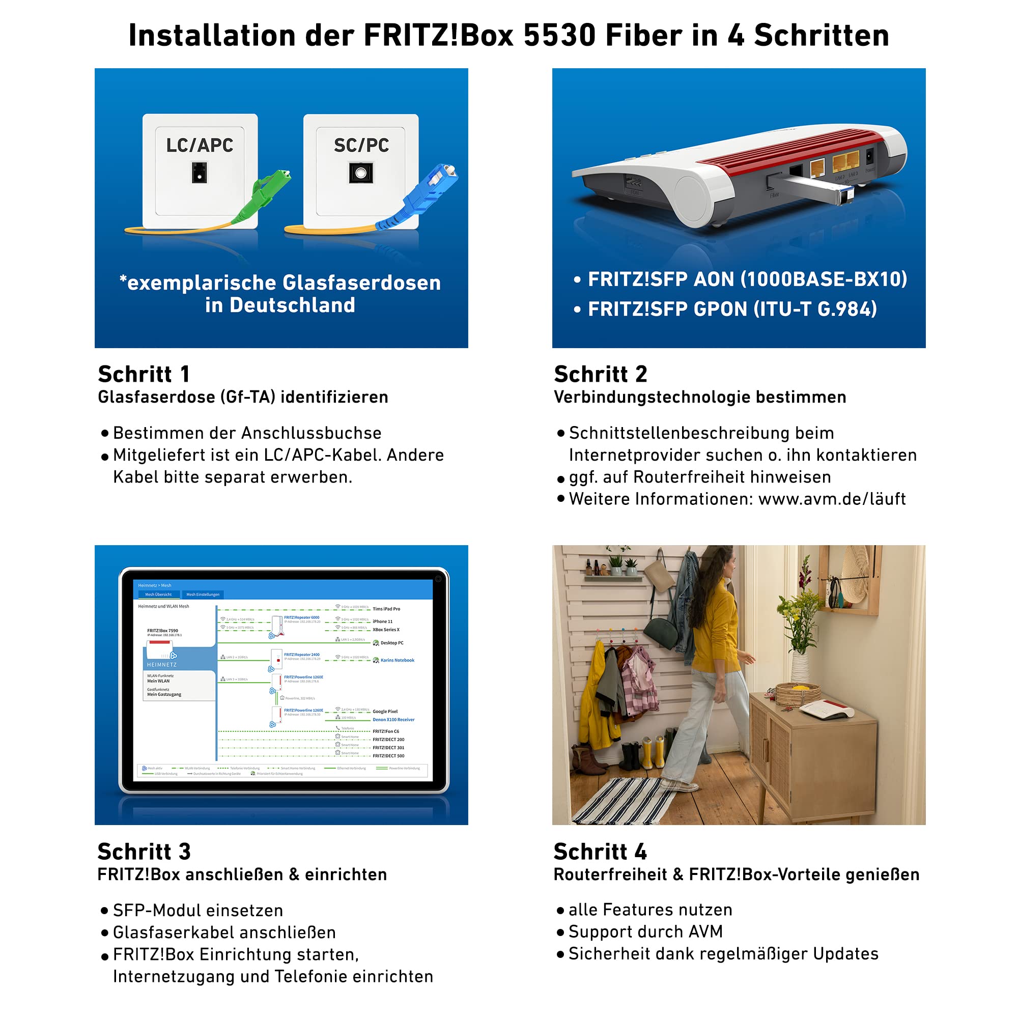FRITZ!Box 5530 Fiber | Router für einen Glasfaseranschluss (Glasfasermodem mit 2x2 Wi-Fi 6 (WLAN AX), bis zu 3 GBit/s, 2.5-Gigabit-LAN-Port, geeignet für Deutschland)