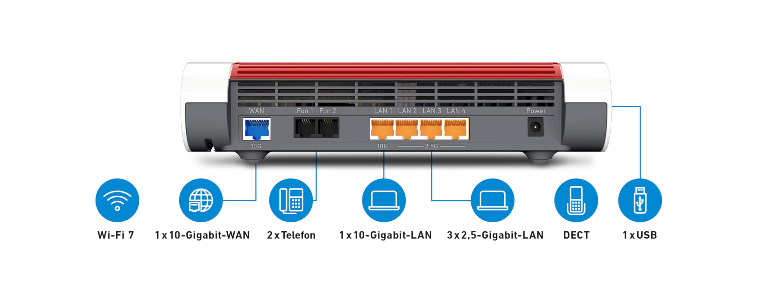 Fritz!Box 4690 (Wi-Fi 7 Mesh Router, für den Kabel-, DSL- oder Glasfaseranschluss, bis zu 6.960 MBit/s, 1x 10-Gigabit-WAN, 1x 10-Gigabit-LAN, 3X 2,5-Gigabit-LAN, WLAN Mesh, deutschsprachige Version)